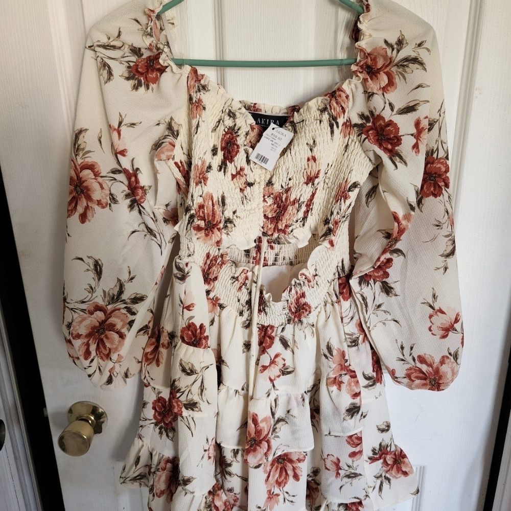 AKIRA White and Red Floral Dress